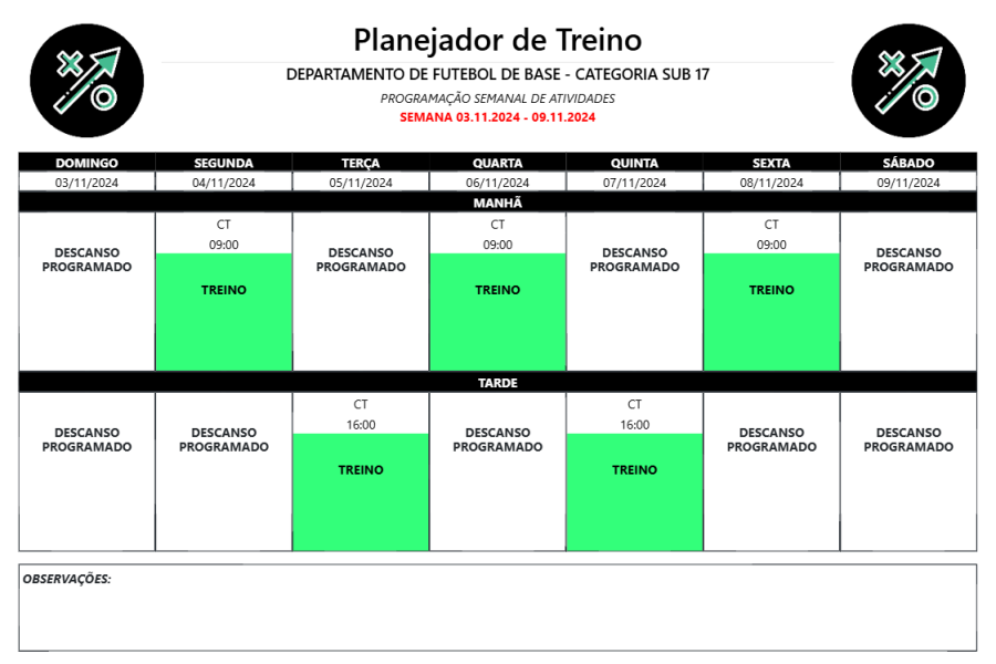 EXEMPLO PROGRAMAÇÃO SEMANAL PLANEJADOR